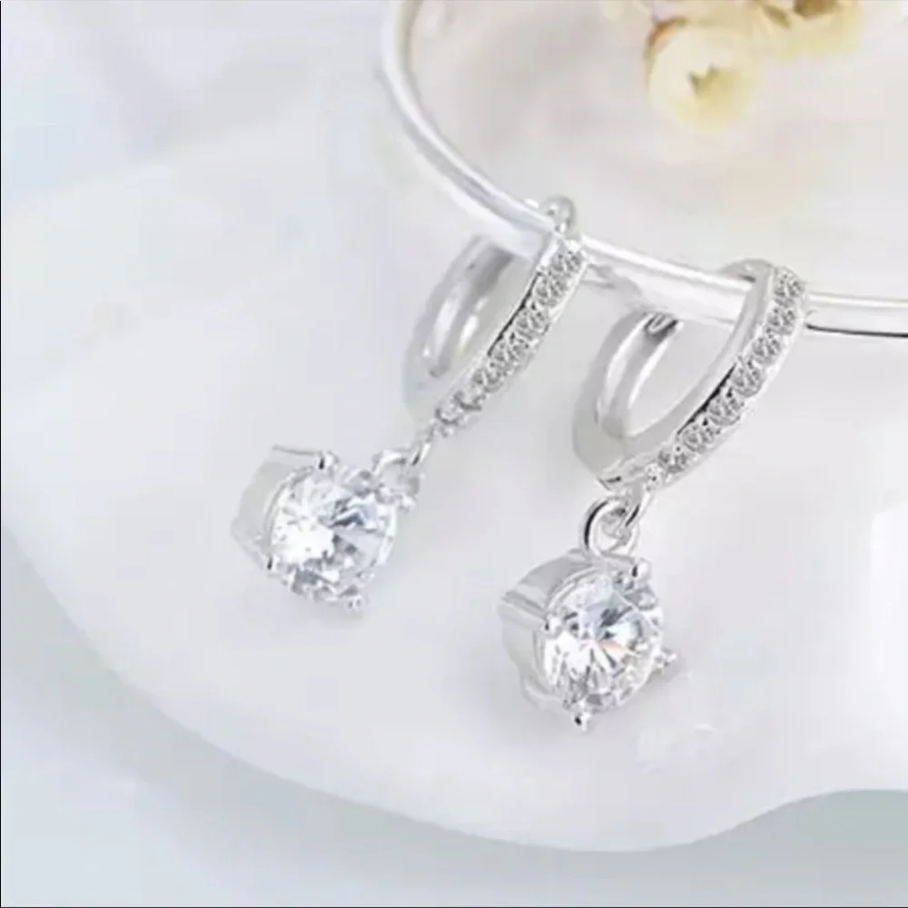 NEW 925 STERLING SILVER  DROP HOOP EARRINGS - Picture 2 of 7